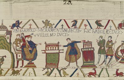 Harold swears a sacred oath to William at Bayeux, Bayeux Tapestry by Unbekannt Unbekannt